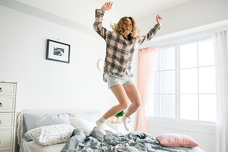 Waking up feeling great jumping on the bed